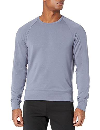 Amazon Brand - Peak Velocity Men's Yoga Luxe Fleece Crew-Neck Sweatshirt, Light Washed Blue, Medium