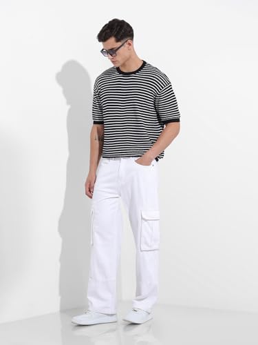 Image of The Indian Garage Co Men Relaxed Fit Solid Mid-Rise Cargo Denim