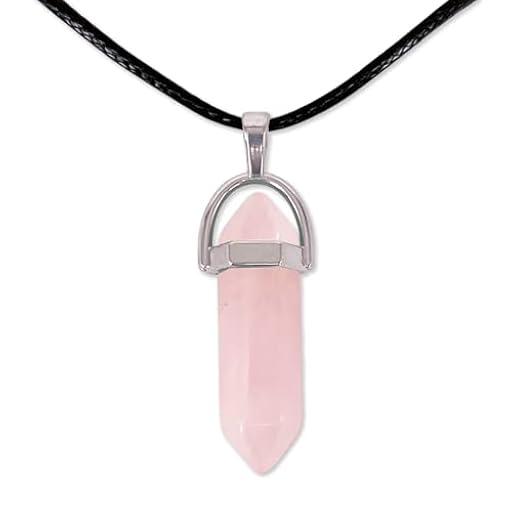 cotigo, Colgante de Piedra Natural de Forma de Punta - Incluye una Cadena de Hilo Encerado Negro 45cm - Distintas Piedras Semipreciosas (Cuarzo Rosa) | Ya disponible en tu tienda friki favorita! En mundofriki.es!