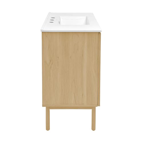Image of Swiss Madison Classe 36 inch Freestanding Bathroom Vanity in Natural Oak with 3-Hole Widespread Sink Top