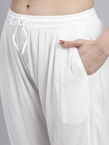 Image of Seva Chikan Hand Embroidered Lucknowi Chikankari White Viscose Georgette Trouser Palazzo for Women SCL11027