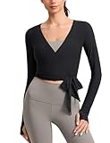CRZ YOGA Cloudweight Wrap Shirts for Women - Workout Yoga Pilates Casual Long Sleeve Tops Cross V Neck Tie Soft Tees Black Small
