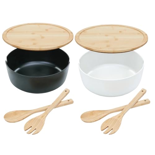 Ensaladera – Tazón para ensalada grande y grande, recipiente multiusos para pasta que proporciona comodidad, utensilios de madera con cuchara y tenedor, cocina rústica para mezclar, cocina casera, 125