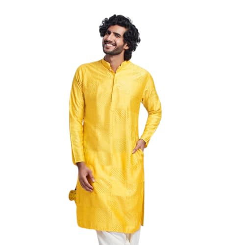Kurta homme coton jaune idéal pour les célébrations estivales et fêtes de famille