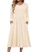 Zeagoo Kleid Damen Langarm Herbstkleid Rundhals Strickkleid Midi Herbst Kleider A-Linie Pulloverkleid Elegant Tunikakleid mit Taschen Beige M