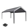 Gardesol Carport Replacement Canopy, Replacement Top Cover for 10' x 20' Carport Frame, 180G Waterproof & UV Protected Tarp with Ball Bungees, Gray, Only Top Cover, Frame is not Included