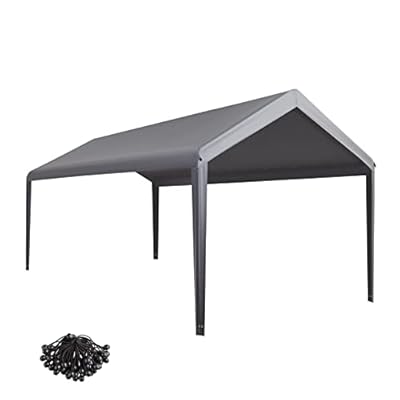 Gardesol Carport Replacement Canopy, Replacement Top Cover for 10' x 20' Carport Frame, 180G Waterproof & UV Protected Tarp with Ball Bungees, Gray, Only Top Cover, Frame is not Included