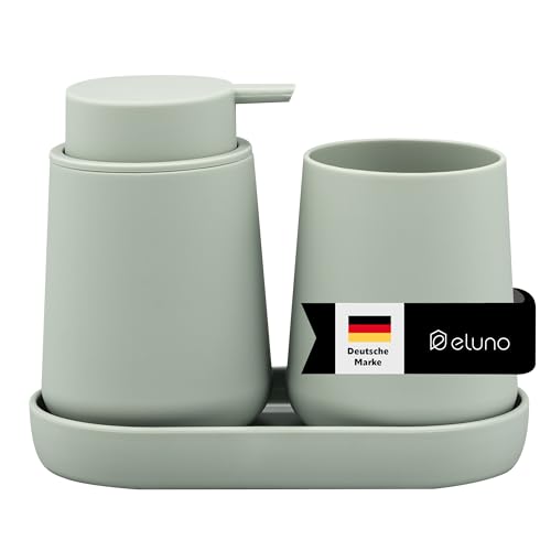 eluno Badezimmer-Set TESERO mit Soft-Touch Oberfläche, Bad-Accessoires Set 3tlg. bestehend aus 1x Seifenspender, 1x Becher und 1x Schale, ideal für Badezimmer und Küche aus Kunststoff (Salbei) eluno Badezimmer-Set TESERO mit Soft-Touch Oberfläche, Bad-Accessoires Set 3tlg. bestehend aus 1x Seifenspender, 1x Becher und 1x Schale, ideal für Badezimmer und Küche aus Kunststoff (Salbei)