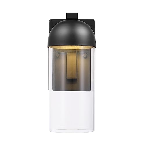Image of Globe Electric 60000023 12W LED Integrated Outdoor Wall Sconce, Matte Black, Clear Glass Shade, Porch Light, Wall Lights for Living Room, Patio Decor, Apartment Essentials, Outside House Lights