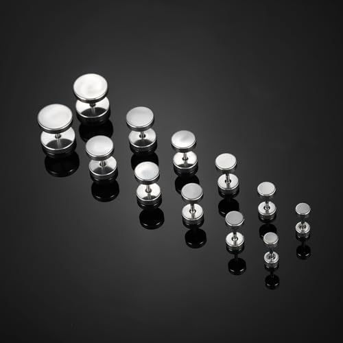 6 Paar Silber Ohrstecker Herren Runde Edelstahl Ohrstecker Männer Schwarz Hypoallergen Ohrringe 4–10 Mm Fake Plug Tunnel Piercing Herrenohrringe Set Für Männer Und Frauen（2）