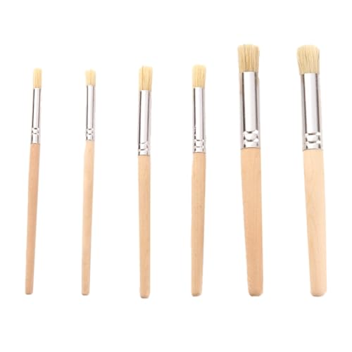 TOVINANNA Juego de 6 Pinceles para Pintura Artística Mango de Madera, Cerdas de Pelo de Cerdo, Multifuncionales para Acuarela, Óleo y Acrílico, Adecuado para Manualidades y Pintura Infantil