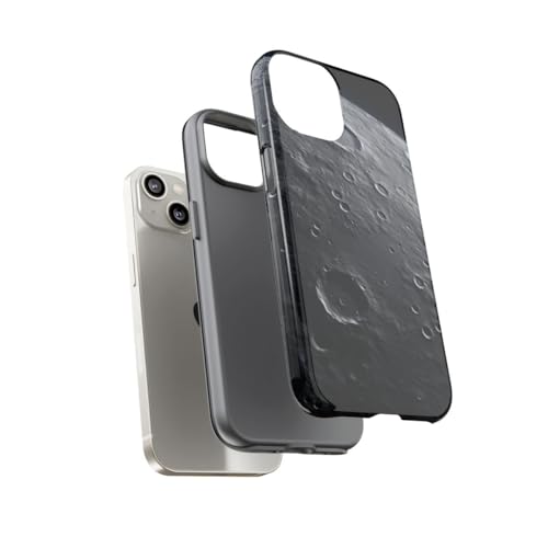 Coque iPhone 14 rigide grise aspect lune cratérée avec finition premium - 3