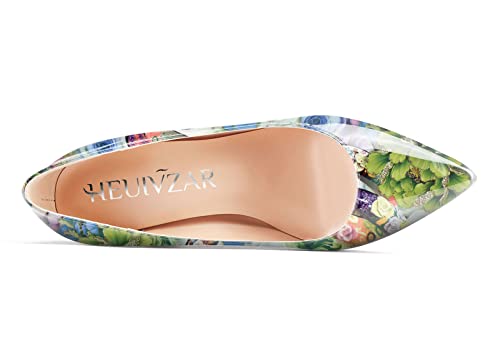 HEUIVZAR Women Pumps Pointed Toe Block Chunky Mid Heel Slip-on Dress Shoes Patent 3 Inch4