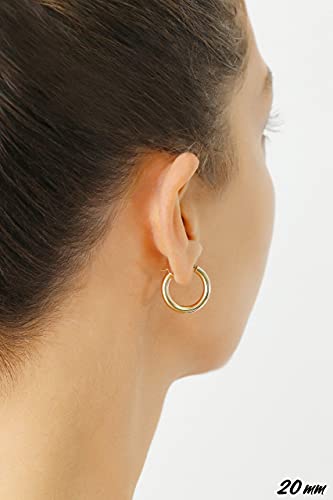 Image of 14k Yellow Gold Classic Shiny Polished Round Hoop Earrings, 3mm tube