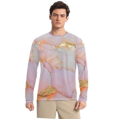 Marble White Blush Men's Swim Shirts UPF 50+ Quick Drying Long Sleeve Sun Protection Long Sleeve Hiking