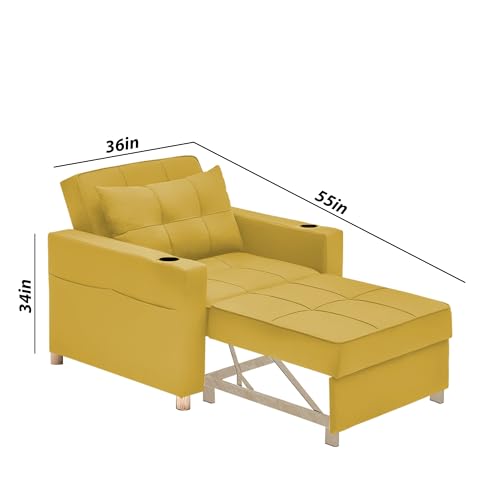 Image of Casaliving Treshta Single Seater Sofa Cum Bed Sofa Set for Living Room (Yellow-Colour Fabric) Premium Fabric Sofa Cum Bed