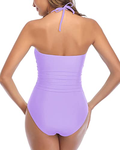 Image of Tempt Me Women Sexy Cutout One Piece Swimsuits Tummy Control High Waisted Halter Front Tie Knot Bathing Suit