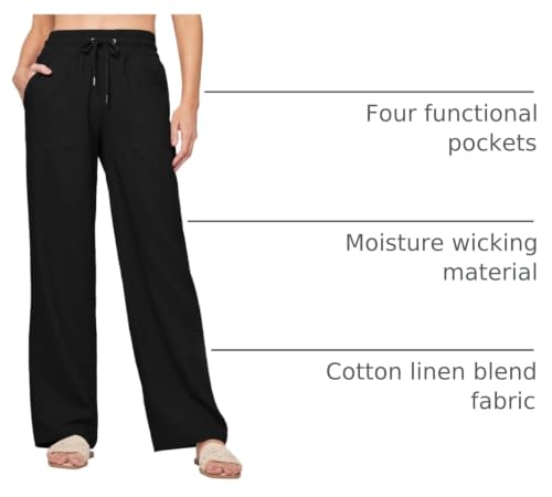 Image of Willit Women Linen Pants Wide Leg Casual Palazzo Pants Cotton Linen Lounge Beach Summer Pants with Pockets 29 inch /31 inch / 33 inch