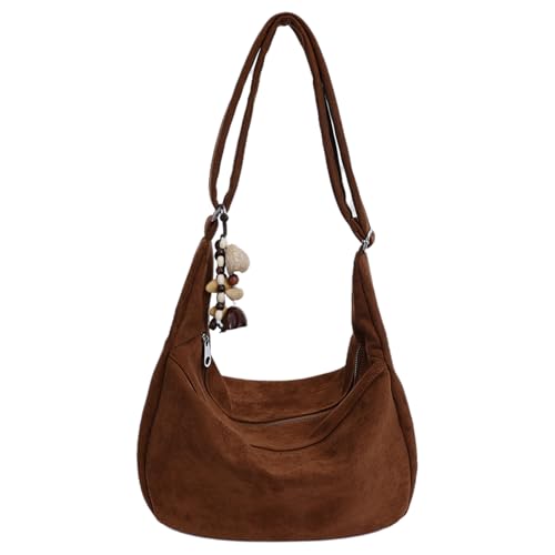 Grand sac à bandoulière en daim synthétique marron pour femme idéal au quotidien