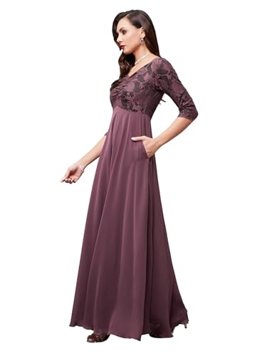 Image of Miss Chase Women's V-Neck Full Sleeve Self Design Lace-Overlaid Georgette Maxi Dress
