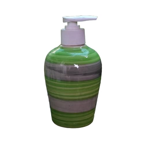 Image of Ceramic Liquid Soap Dispenser, 300 ml, Forest Green | Refillable Pump Bottle for Hand Wash, Lotion, Shampoo & Kitchen Use, 2 Pieces