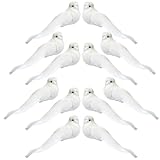 Threan 12 Pcs Christmas Dove Birds Clip on Christmas Tree Artificial White Bird Ornaments White Xmas Ornaments with Feather Realistic Fake Birds Craft for Wedding Party Wreath Garland DIY Accessories