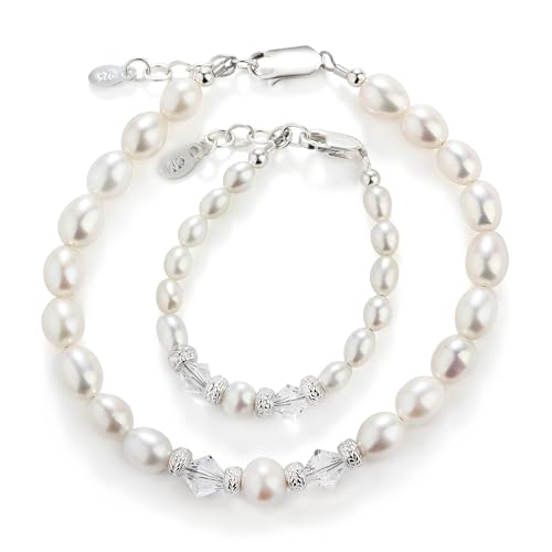 Cherished Moments Sterling Silver & 14K Gold Plated Mom and Me Cultured & Simulated Pearl Matching Bracelet Set for Mother and Daughters