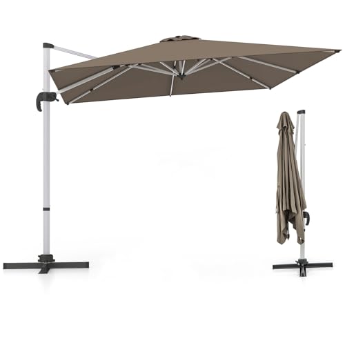 RELAX4LIFE 300 × 300 cm Quadratischer Gartenschirm, Drehbarer Sonnenschirm mit Ständer & Fußkreuz, Terrassenschirm aus Eisen & Aluminium, Marktschirm für Garten Balkon (BRAUN)
