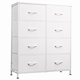 WLIVE Fabric Dresser for Bedroom, Tall Dresser with 8 Drawers, Storage Tower with Fabric Bins, Double Dressers, Chest of Drawers for Closet, Playroom, Dormitory, White