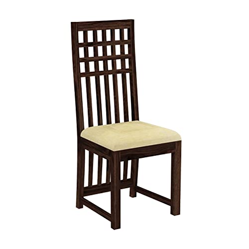 Image of Kuber Wooden Dining Chairs Set of 2 for Kitchen & Dining Room, Chairs with Cushion, Two Seats, Solid Sheesham Wood, Walnut Finish