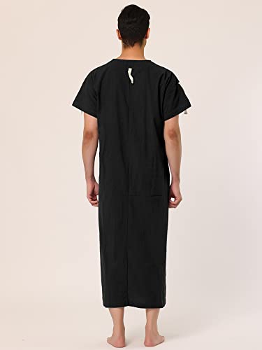 Lars Amadeus Men's Nightshirt Short Sleeves Cotton Sleep Shirt V-Neck Side Split Long Gown4