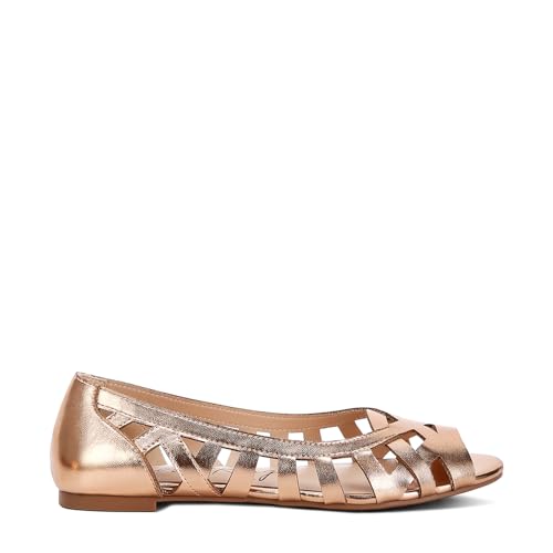 London Rag Moira Woven Peep Toe Flats Rose Gold