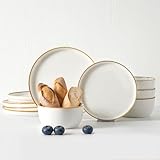 Yachi Plates and Bowls Sets, 12 Pieces Modern Style Porcelain Dinnerware Set for 4 Kitchen Dinner Set Ceramic Lightweight Dishware Dishes Set Microwave and Dishwasher Safe,White Reactive Series