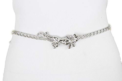 Women Fashion Belt Silver Metal Chain Hip Waist Tiger Panther Leopard Charm Skinny Waistband3