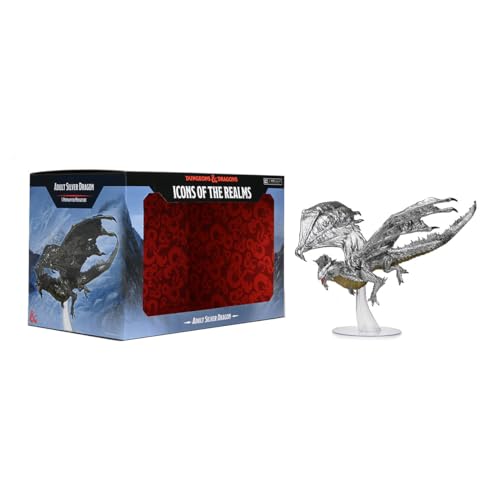 Statue Adult Silver Dragon D&D Icons of the Realms miniature de collection pré-peinte