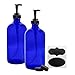 Cornucopia Brands 16-Ounce Cobalt Blue Glass Bottles w/Lotion Pump Dispensers (2-Pack); Refillable Liquid Soap Pump Bottles + Chalk Labels & Lids, BPA-Free Plastic Tops