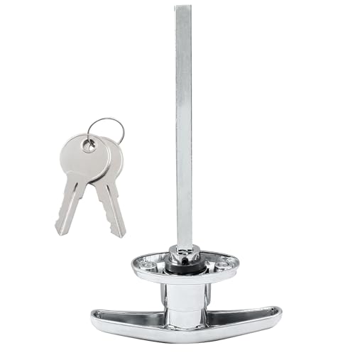 Image of 1 Pack T-Handle Truck Cap Lock, Silver Zinc Alloy Keyed Alike | Zinc Alloy Plated Anti-Rust, 5 /16 Inch Shaft 120mm Long, 90 Degree Turn, Fits Pickup Back Side Door, 1.5 Inch Hole Spacing