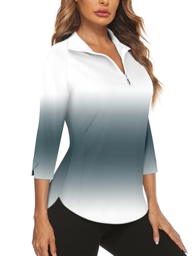 Image of Cucuchy Style Womens Golf Shirt 3 /4 Sleeve Quarter Zip Workout Tennis Tops Quick Dry UPF 50+ Shirts