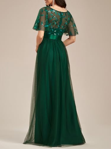Image of Ever-Pretty Sequin Formal Prom Dresses for Women Ruffle Sleeves Empire Waist A-Line Long Mother of Bride Dress 00904