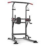 Power Tower Pull Up Bar Free Standing, Heavy Duty Dip Station with Curved Base & XL 13.4" Backrest, 8-Level Adjustable Height Multi-Grip Workout Equipment with Resistance Ropes for Home Gym Strength Training