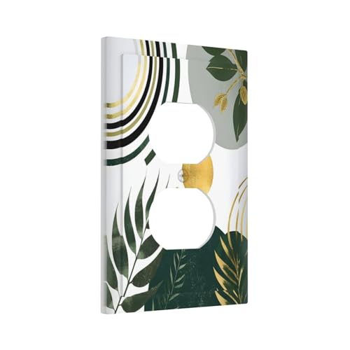 Decorative Outlet Covers Boho Green Leaves Bohemian Gold Sun 1 Gang Duplex Light Switch Cover Plate Wall Plates for Electrical Outlets Switchplate Faceplate for Home Decor