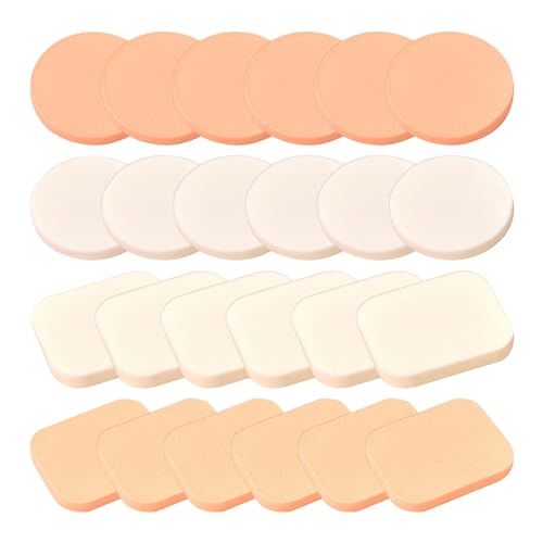 24 esponjas de maquillaje, borla de polvo redonda, borla de polvo cuadrada, esponja húmeda y seca, adecuada para crema Bb, polvo, base (blanco + color de piel)