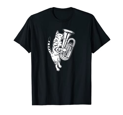 Cat Playing Tuba Camiseta Cool Músico Marching Band Camiseta