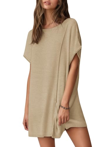 Womens Fall Sweater Vest Oversized Short Sleeve Crew Neck Pullover with Pocket Tunic3