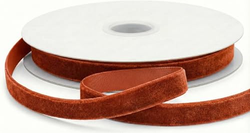 Velvet Ribbon Single Face Thin Velvet Ribbon for Gift Wrapping Christmas Ornaments Decorations Hair Bows Crafts Wreaths Weddings Birthday Parties (Terracotta/Burnt Orange 3/8-30 Yard)