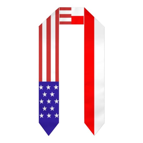 Poland Poles America Flag Graduation Stole Shawl Sash for Men Women Unisex Adult Double Sided Lightweight Scarf Class of 2025 Graduate Gift for Study Aboard International Students