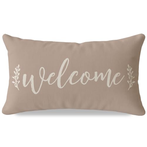 PANDICORN Farmhouse Welcome Throw Pillow Cover 12x20 Inch, Beige