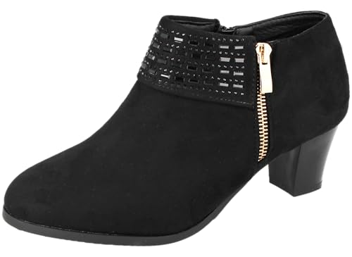 Cushion Walk Women's Zip Fastening Low Heel Ankle Boots with Bow Detail (Black Suede, UK Footwear Size System, Adult, Women, Numeric, X-Wide, 7)