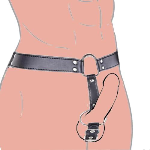 Image of Men's Adult SM Bondage Set Anal Plug Adjustable Leather Chastity Pants with Chastity Cage & Anti-Off Device Strap Male Chastity Belt for Restraint