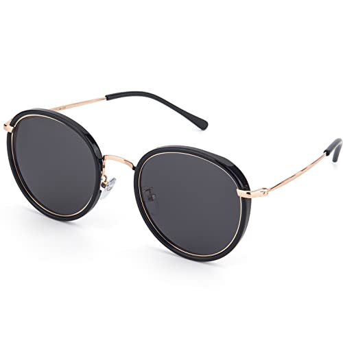 LANLANG Polarisiert Sonnenbrille für herren Damen mit rundem Schwarz Rahmen und modisches Design, Anti-UV, Blockierende blendende Blendung Cover